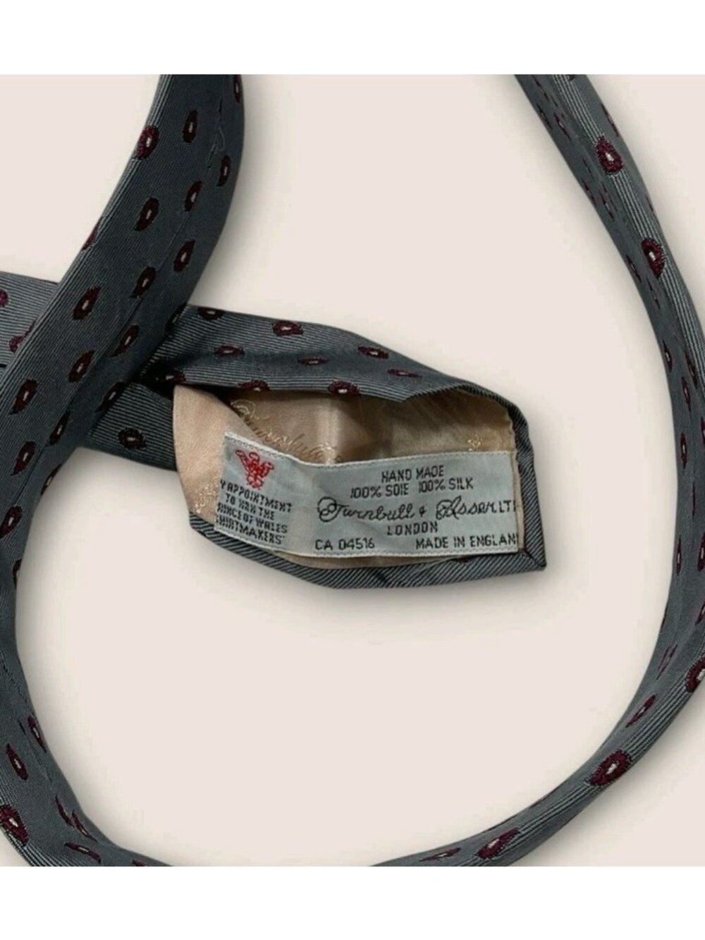TURNBULL & ASSER Silk Necktie LUXURY Gray Burgundy Paisley W:3.6" EUC - Picture 3 of 5